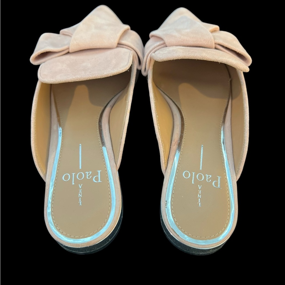 ๐ธ Linea Paolo Pink Suede Bow Mules | Silver Heel | Size 6 - Picture 4 of 7